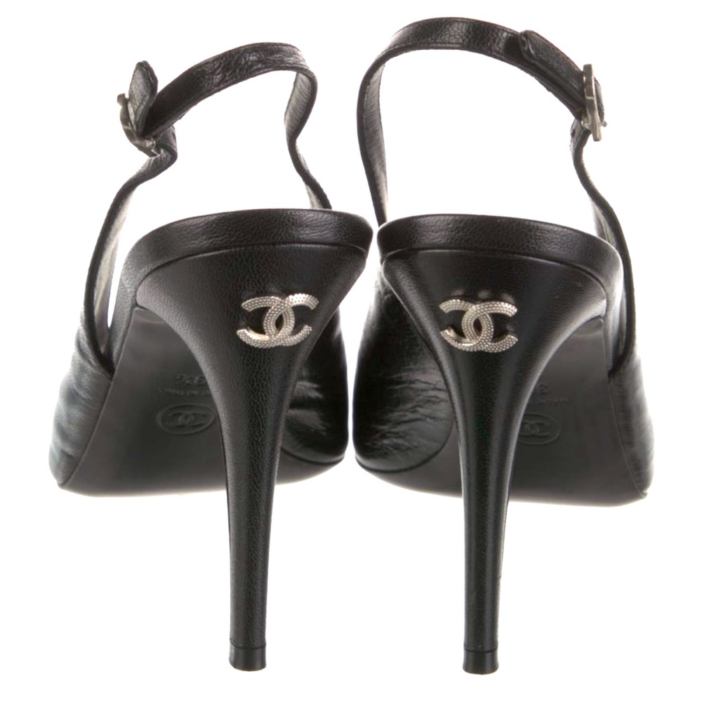 Chanel Black Slingback Heels with Peep-Toe Design